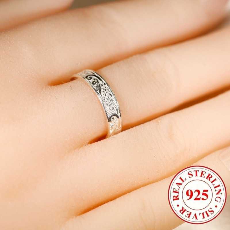 925 Pure Silvery Engraved Pattern Wide Face Ring